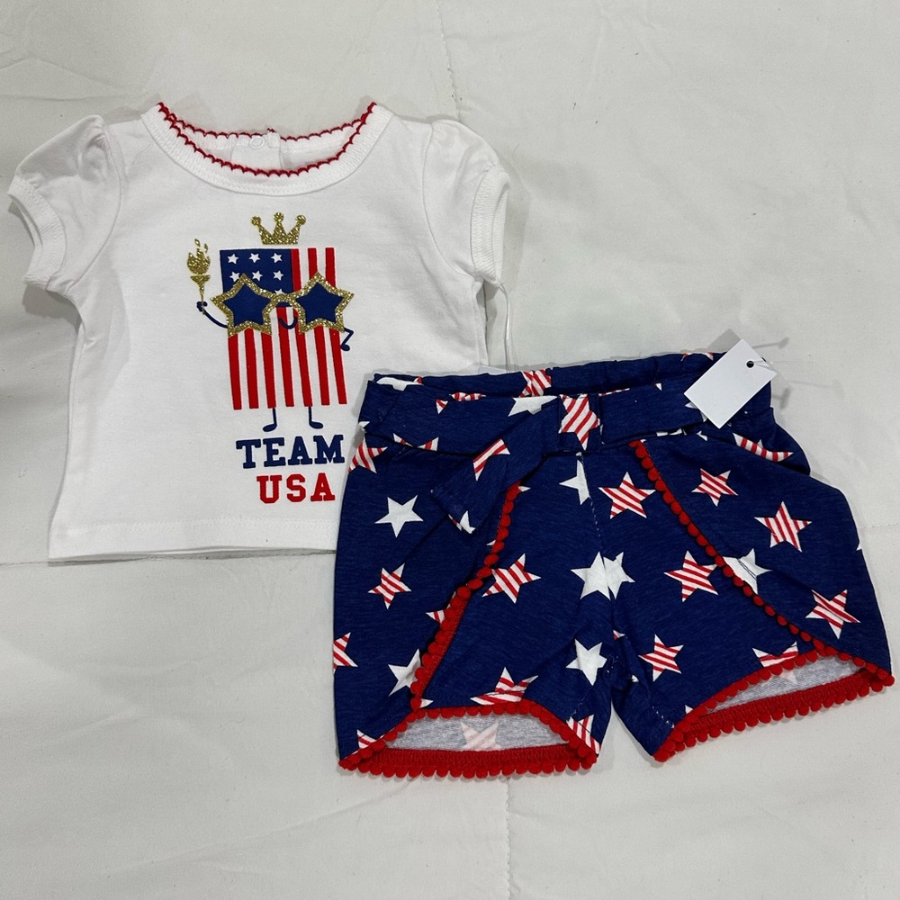 Baby Girl 4TH Of July Outfit Set 💙
